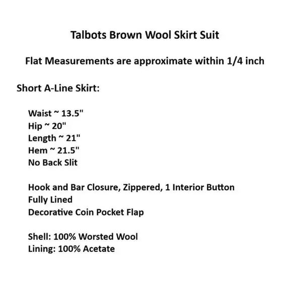 Vintage Talbots Brown 100% Wool Blazer and Short Skirt Suit Set – Size 8 - Picture 14 of 14